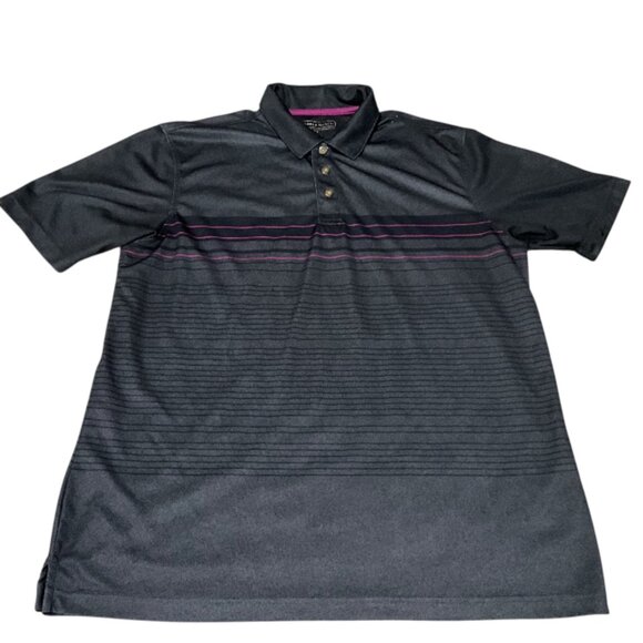 Pebble Beach Mens Performance Polo Shirt Black With Purple Stripes Size Large - Picture 2 of 13